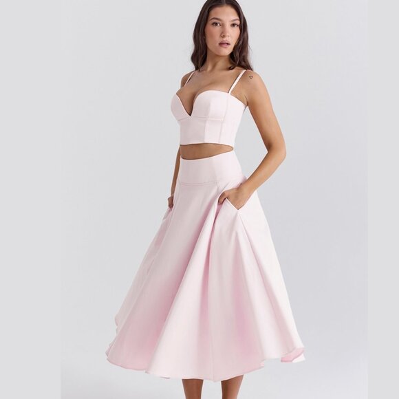 House of CB Pabla Bralette Top & Rita Midi Skirt Set Pink Small New With Tags - Picture 15 of 16